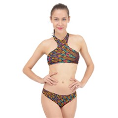 Background Abstract Texture High Neck Bikini Set by Simbadda