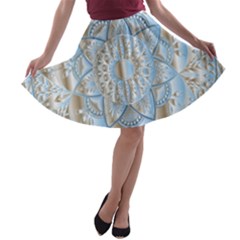 Mandala Floral Line Art Decorative A-line Skater Skirt by Simbadda