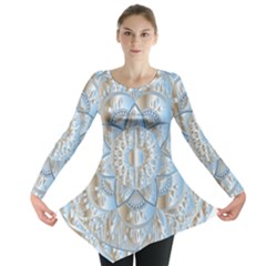 Mandala Floral Line Art Decorative Long Sleeve Tunic  by Simbadda