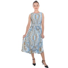 Mandala Floral Line Art Decorative Midi Tie-back Chiffon Dress by Simbadda