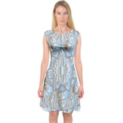 Mandala Floral Line Art Decorative Capsleeve Midi Dress by Simbadda