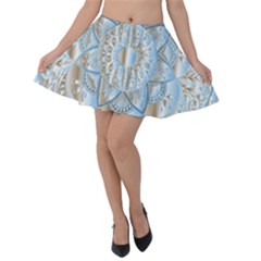 Mandala Floral Line Art Decorative Velvet Skater Skirt by Simbadda