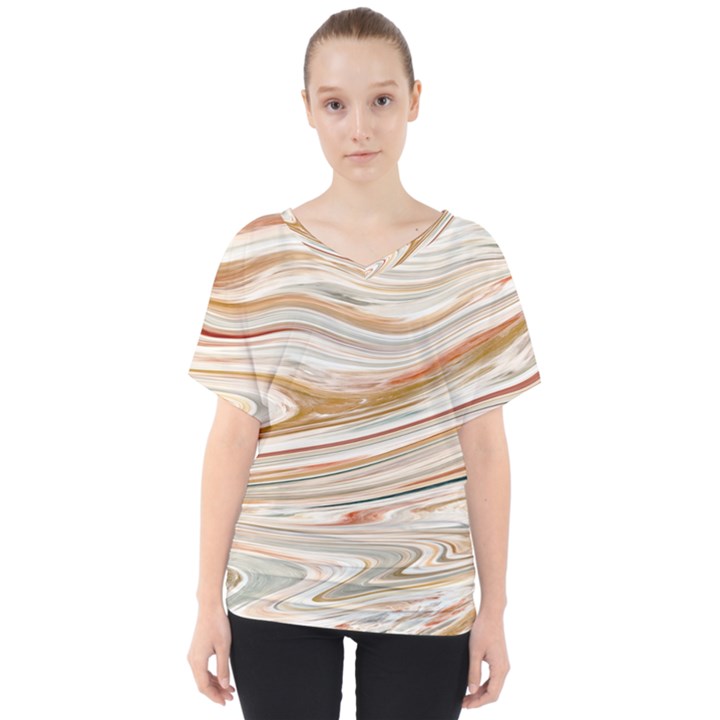 Brown And Yellow Abstract Painting V-Neck Dolman Drape Top