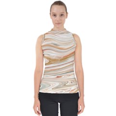 Brown And Yellow Abstract Painting Mock Neck Shell Top by Simbadda