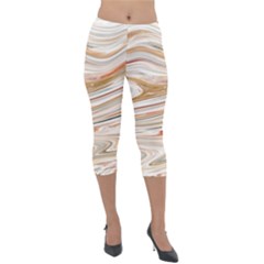 Brown And Yellow Abstract Painting Lightweight Velour Capri Leggings  by Simbadda