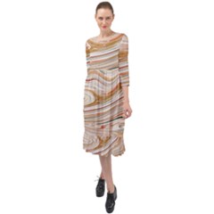 Brown And Yellow Abstract Painting Ruffle End Midi Chiffon Dress