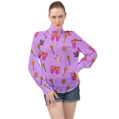 Moon High Neck Long Sleeve Chiffon Top