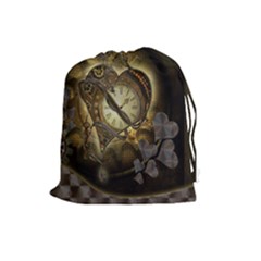 Wonderful Elegant Steampunk Heart, Beautiful Clockwork Drawstring Pouch (large) by FantasyWorld7