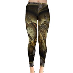 Wonderful Elegant Steampunk Heart, Beautiful Clockwork Inside Out Leggings by FantasyWorld7