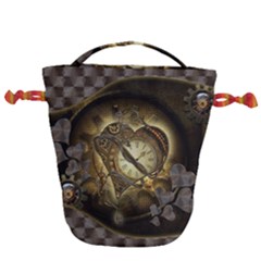 Wonderful Elegant Steampunk Heart, Beautiful Clockwork Drawstring Bucket Bag by FantasyWorld7