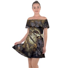 Wonderful Elegant Steampunk Heart, Beautiful Clockwork Off Shoulder Velour Dress