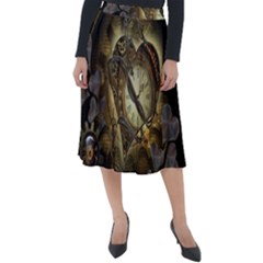 Wonderful Elegant Steampunk Heart, Beautiful Clockwork Classic Velour Midi Skirt  by FantasyWorld7