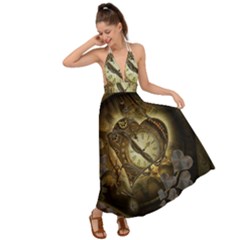 Wonderful Elegant Steampunk Heart, Beautiful Clockwork Backless Maxi Beach Dress by FantasyWorld7