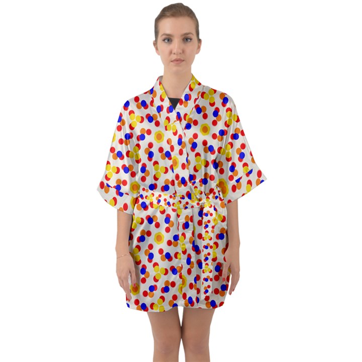 Polka Dot Party Half Sleeve Satin Kimono 