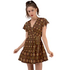 L 7 Flutter Sleeve Wrap Dress