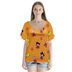 Dragonball V-neck Flutter Sleeve Top by Mezalola