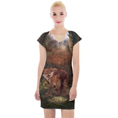 Awesome Wolf In The Darkness Of The Night Cap Sleeve Bodycon Dress by FantasyWorld7