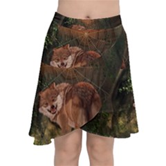 Awesome Wolf In The Darkness Of The Night Chiffon Wrap Front Skirt by FantasyWorld7