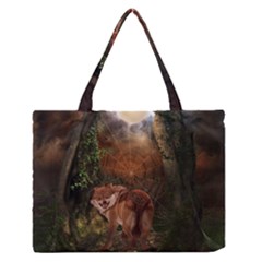 Awesome Wolf In The Darkness Of The Night Zipper Medium Tote Bag by FantasyWorld7