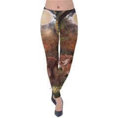 Awesome Wolf In The Darkness Of The Night Velvet Leggings by FantasyWorld7