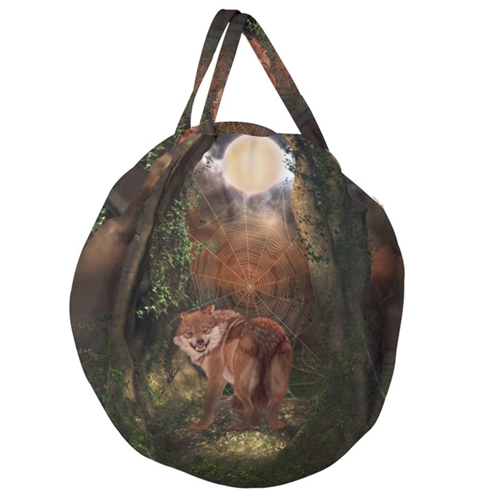 Awesome Wolf In The Darkness Of The Night Giant Round Zipper Tote