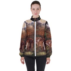 Awesome Wolf In The Darkness Of The Night Women s High Neck Windbreaker by FantasyWorld7