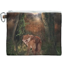 Awesome Wolf In The Darkness Of The Night Canvas Cosmetic Bag (xxxl) by FantasyWorld7