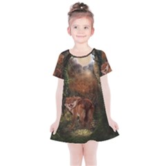 Awesome Wolf In The Darkness Of The Night Kids  Simple Cotton Dress by FantasyWorld7