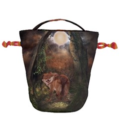 Awesome Wolf In The Darkness Of The Night Drawstring Bucket Bag by FantasyWorld7