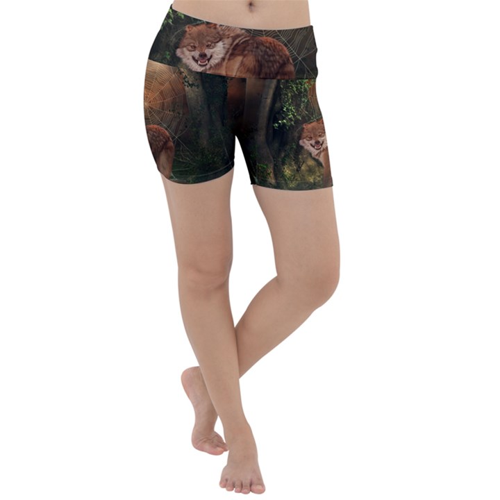 Awesome Wolf In The Darkness Of The Night Lightweight Velour Yoga Shorts