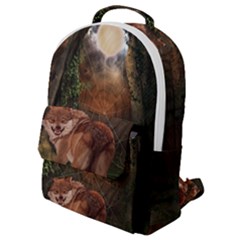 Awesome Wolf In The Darkness Of The Night Flap Pocket Backpack (small) by FantasyWorld7