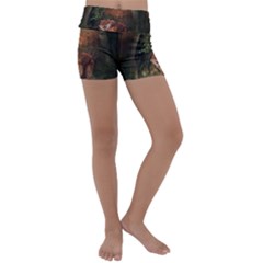 Awesome Wolf In The Darkness Of The Night Kids  Lightweight Velour Yoga Shorts by FantasyWorld7