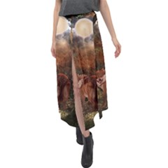 Awesome Wolf In The Darkness Of The Night Velour Split Maxi Skirt by FantasyWorld7