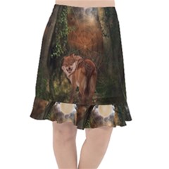 Awesome Wolf In The Darkness Of The Night Fishtail Chiffon Skirt by FantasyWorld7