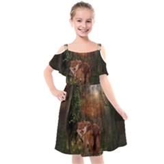 Awesome Wolf In The Darkness Of The Night Kids  Cut Out Shoulders Chiffon Dress by FantasyWorld7