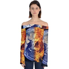 Earth World Globe Universe Space Off Shoulder Long Sleeve Top by Sudhe