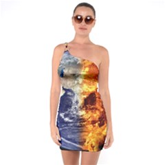 Earth World Globe Universe Space One Soulder Bodycon Dress by Sudhe