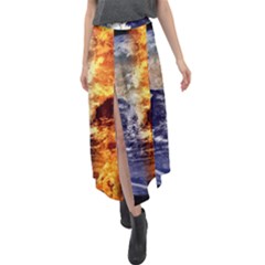 Earth World Globe Universe Space Velour Split Maxi Skirt by Sudhe