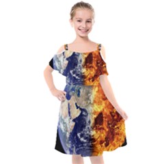 Earth World Globe Universe Space Kids  Cut Out Shoulders Chiffon Dress by Sudhe