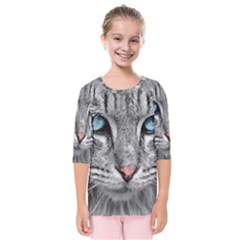 Cat Animal Cat Portrait Mackerel Kids  Quarter Sleeve Raglan Tee