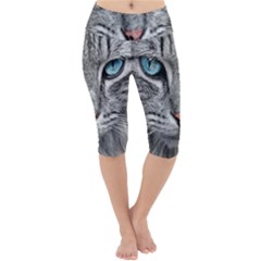 Cat Animal Cat Portrait Mackerel Lightweight Velour Cropped Yoga Leggings by Sudhe