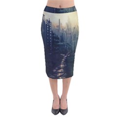 Apocalypse Post Apocalyptic Velvet Midi Pencil Skirt by Sudhe