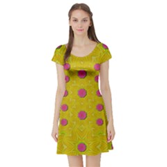 Bloom On In  The Sunshine Decorative Short Sleeve Skater Dress