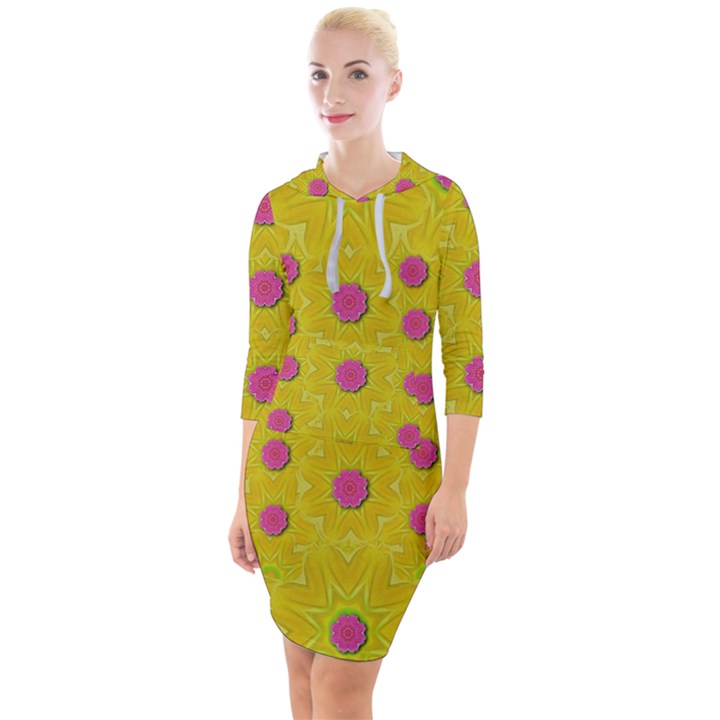 Bloom On In  The Sunshine Decorative Quarter Sleeve Hood Bodycon Dress