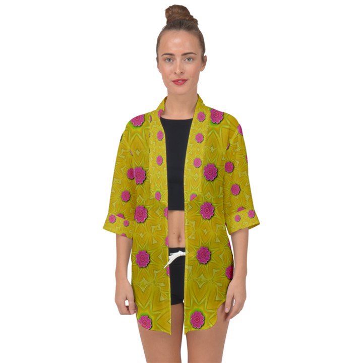 Bloom On In  The Sunshine Decorative Open Front Chiffon Kimono