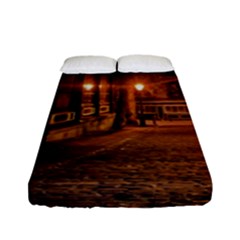 City Night Dark Architecture Lamps Fitted Sheet (full/ Double Size) by Sudhe