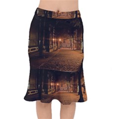 City Night Dark Architecture Lamps Short Mermaid Skirt by Sudhe