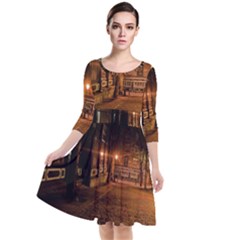 City Night Dark Architecture Lamps Quarter Sleeve Waist Band Dress by Sudhe