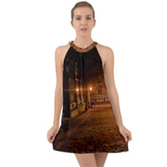 City Night Dark Architecture Lamps Halter Tie Back Chiffon Dress