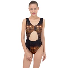 City Night Dark Architecture Lamps Center Cut Out Swimsuit by Sudhe